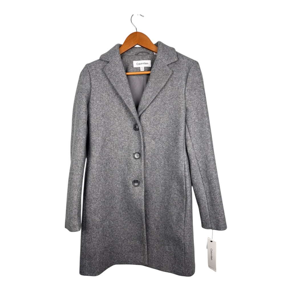 Calvin Klein Coat Womens Xs Gray Infinite Stretch Single Breasted Overcoat